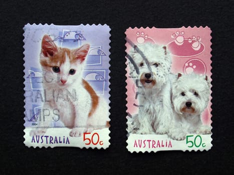 mail stamps from Australia with cats and dogs