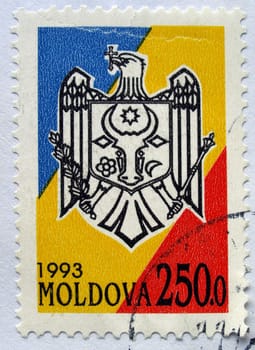 postage stamp from Moldova with postage meter