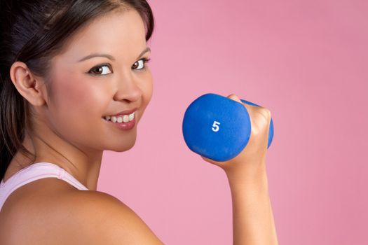 Asian fitness woman lifting weights