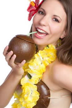 Tropical hawaiian hula woman drinking