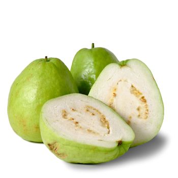 Guavas, group of fruit isolated on white background.