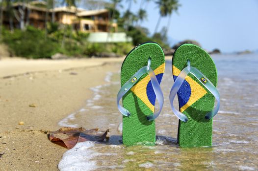 razilian Flipflop on the beach in Ilhabela, Sao Paulo state, Brazil, RAW shooting