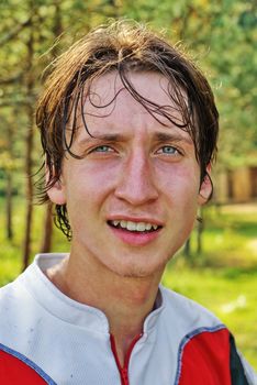 The young sportsman after orienteering competition