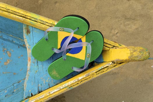 razilian Flipflop on the beach in Ilhabela, Sao Paulo state, Brazil, RAW shooting