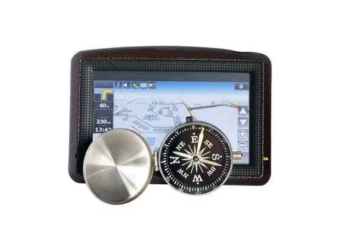 Car navigator and compass isolated on white background with clipping path