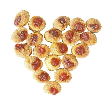 Heart from crisp puff pastries isolated on a white background