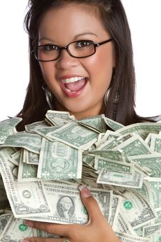 Beautiful asian woman holding money