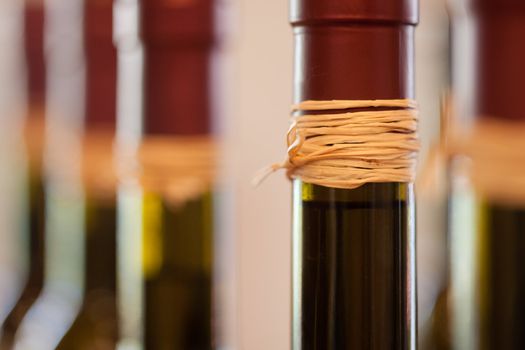 Macro Abstract of Olive Oil Bottles in a Row.