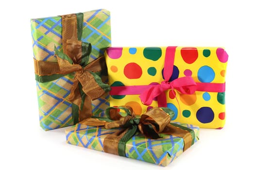 various colorful gifts on a white background