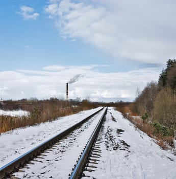railway and cold winter countryside landscape