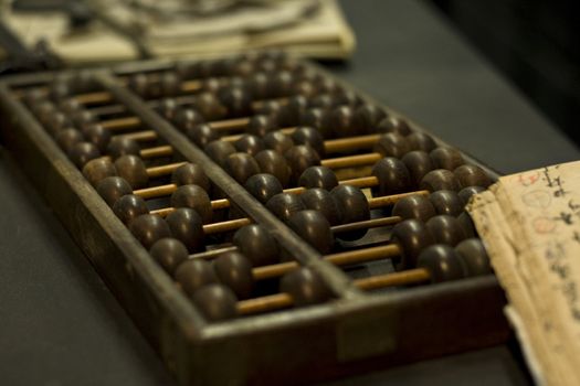 abacus and book on the table in a chinese old shop