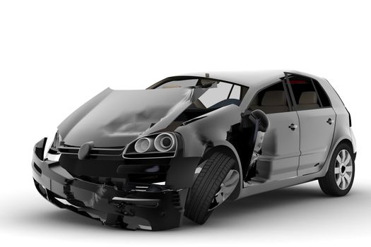 An accident with a black car isolated on white