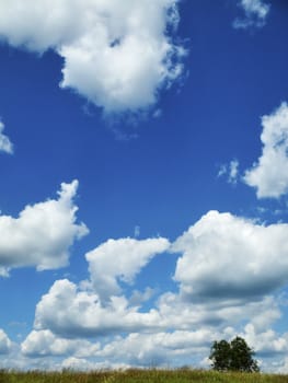 Clouds and the blue sky over village
