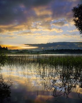 Silent dawn under pink clouds