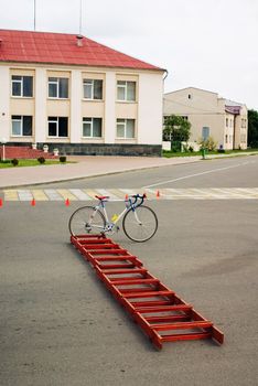Lonely bike standing on a town street