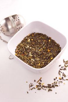 Green tea leaves with citrus and other spices