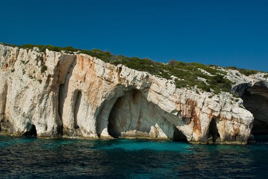 Cliffs of Zakynthos Island, as seen from the sea, Greece.