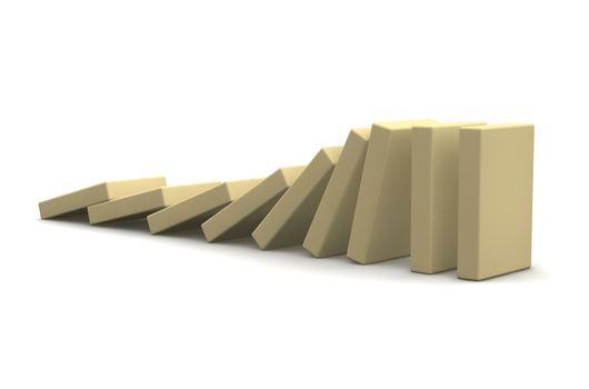 Row of beige falling blocks. 3d rendered illustration.