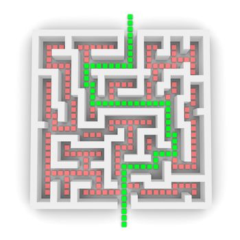 Path through labyrinth. 3d rendered image.