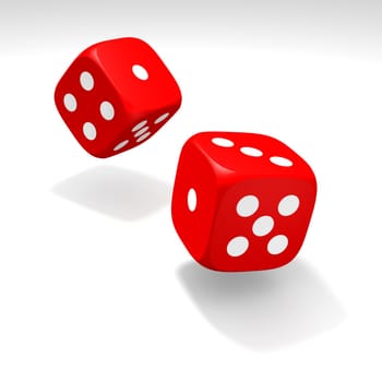 Red dices in move. 3d rendered illustration.