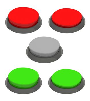 Set of glossy round buttons. Red and green colors.