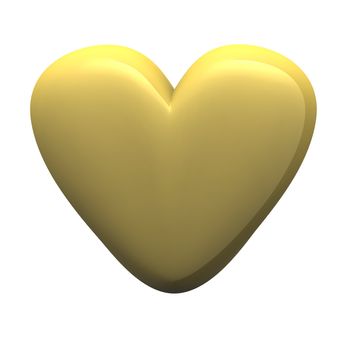 Golden glossy heart isolated on white. 3d rendered illustration.