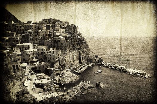 A dirty grunge image of Manarola in Cinque Terre - Italy