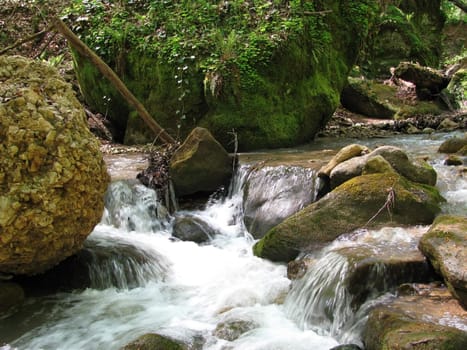 Falls; the river; a stream; water; a moisture; beauty; Caucasus; Russia; the Europe