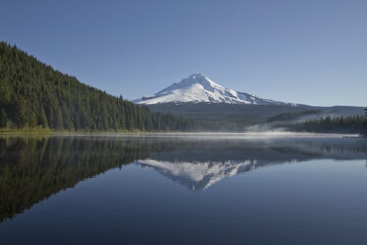 Mount Hood with clear blue sky reflection on Trillium Lake Oregon