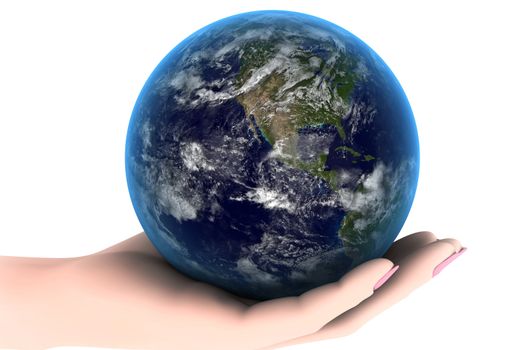 The earth planet in a woman's hand