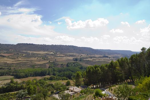 View along the river Tajo, with fields. Brihuega, Spain