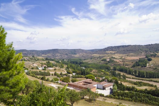 View along the river Tajo, with fields. Brihuega, Spain