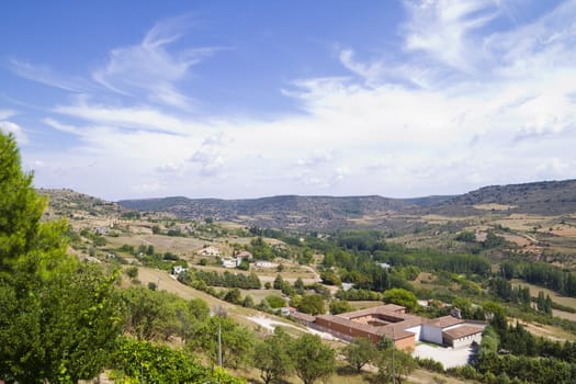 View along the river Tajo, with fields. Brihuega, Spain