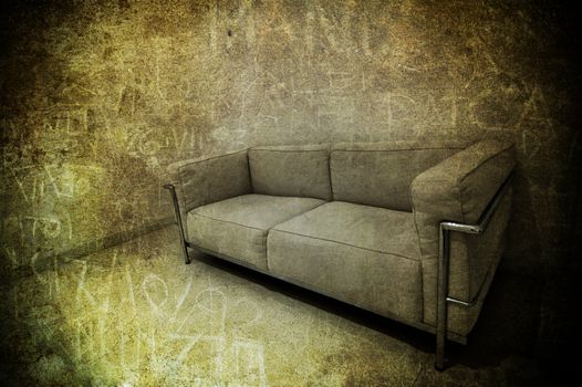A grey sofa in a textured room