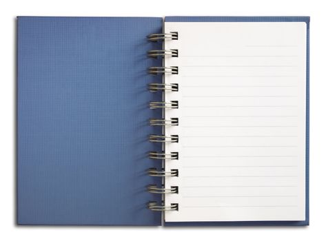 Blue Notebook vertical single white page Isolated