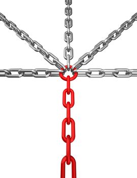 3d illustration of a silver and red chain - isolated on white - conceptual image