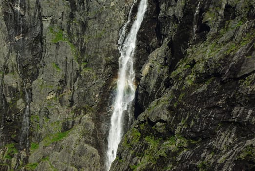 Mountain river with waterfalls in Norway, Geiranger