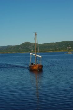Replica of ancient viking boat on the sea