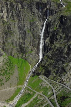 Beautiful view from famous norwegian mountain road "Troll's path"