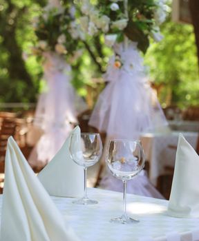 close-up of stilysh glasses. catering background/ wedding celebration