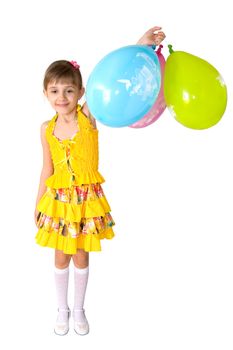 The girl in yellow clothes with balloons