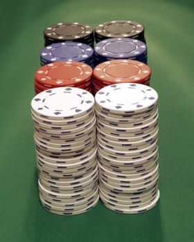 Casino Chips, Two Rows, Eight Stacks