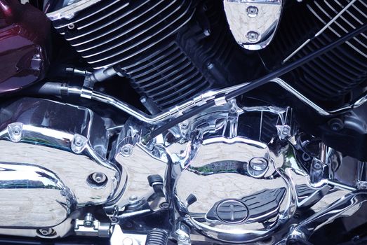 powerful and shiny detail of motorcycle engine.metallic  and chrome part