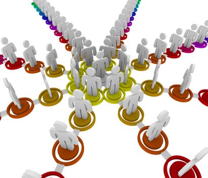 People linked together in a colorful organizational structure