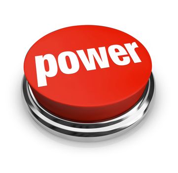 A red button with the word Power on it