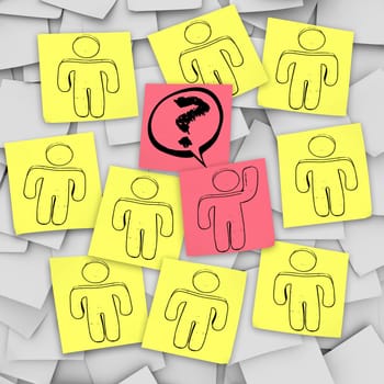 One person in the group raises his hand with a question in this episode of Sticky Note Theatre.