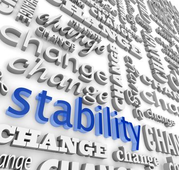 The word Stability surrounded by many versions of the word Change