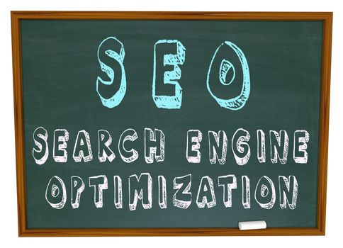 The words Search Engine Optimization written on a chalkboard