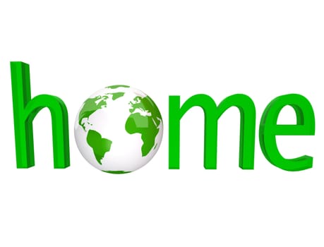 The word home in green letters with the planet Earth in place of the o