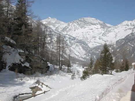 View of Piz Bernina Alps mountains in Switzerland